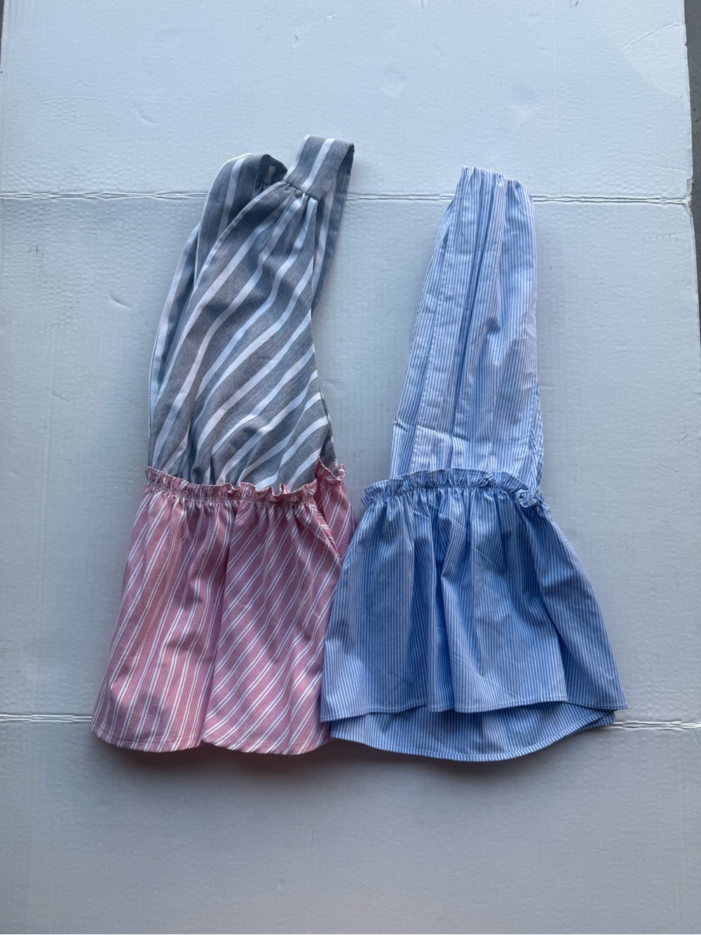 Woman Blue Striped Ruffle Halter Tops